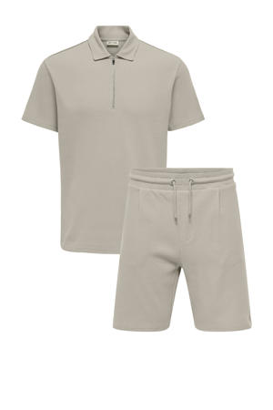 regular polo en short met textuur beige