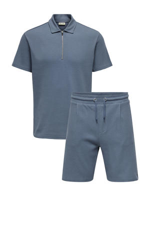 regular polo en short met textuur blauw