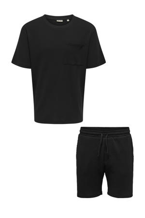 relaxed t-shirt en short met textuur zwart