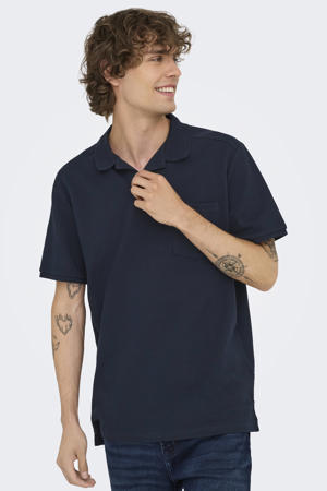 regular polo met ingebreid patroon donkerblauw