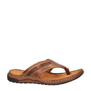   leren teenslippers cognac