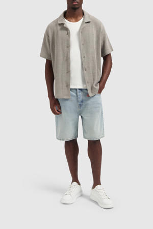 casual overhemd met ingebreid patroon taupe