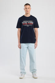 thumbnail: Donkerblauwe heren America Today regular T-shirt van katoen met printopdruk, korte mouwen en ronde hals