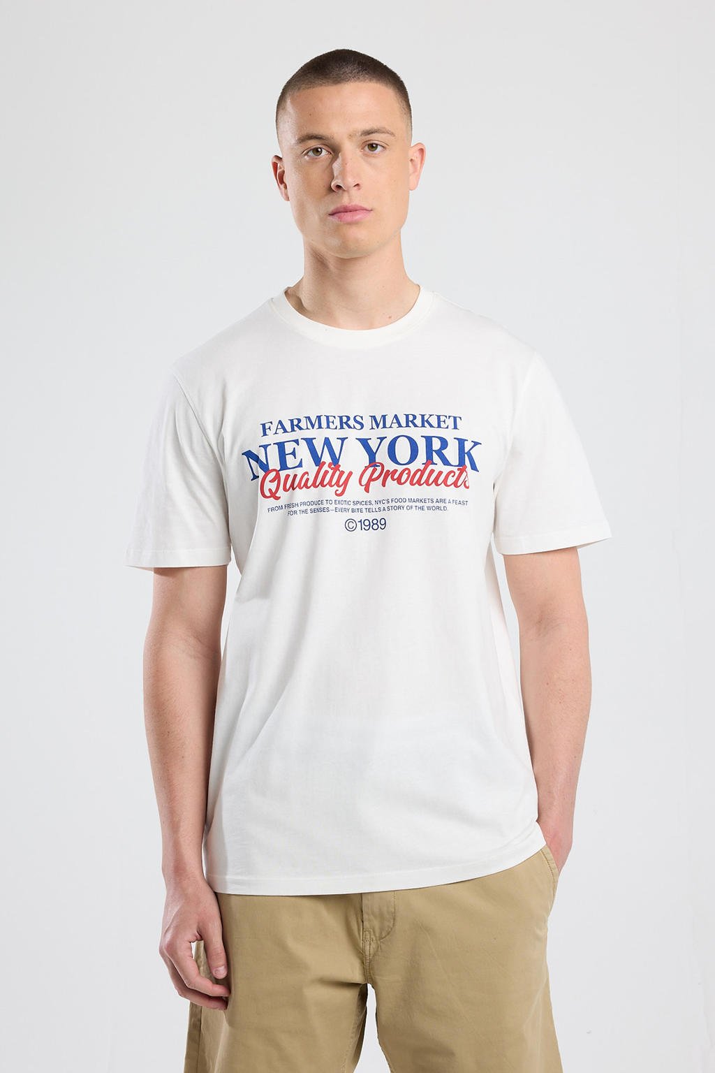 Witte heren America Today regular T-shirt van katoen met printopdruk, korte mouwen en ronde hals