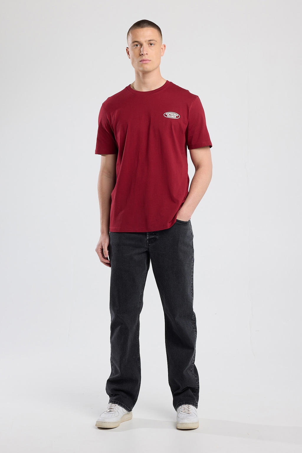 Rode heren America Today regular T-shirt van katoen met backprint, korte mouwen en ronde hals