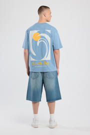 thumbnail: Lichtblauwe heren America Today T-shirt van katoen met backprint, korte mouwen en ronde hals