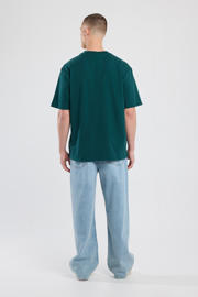 thumbnail: Donkergroene heren America Today T-shirt van katoen met printopdruk, korte mouwen en ronde hals