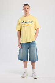 thumbnail: Gele heren America Today T-shirt van katoen met printopdruk, korte mouwen en ronde hals