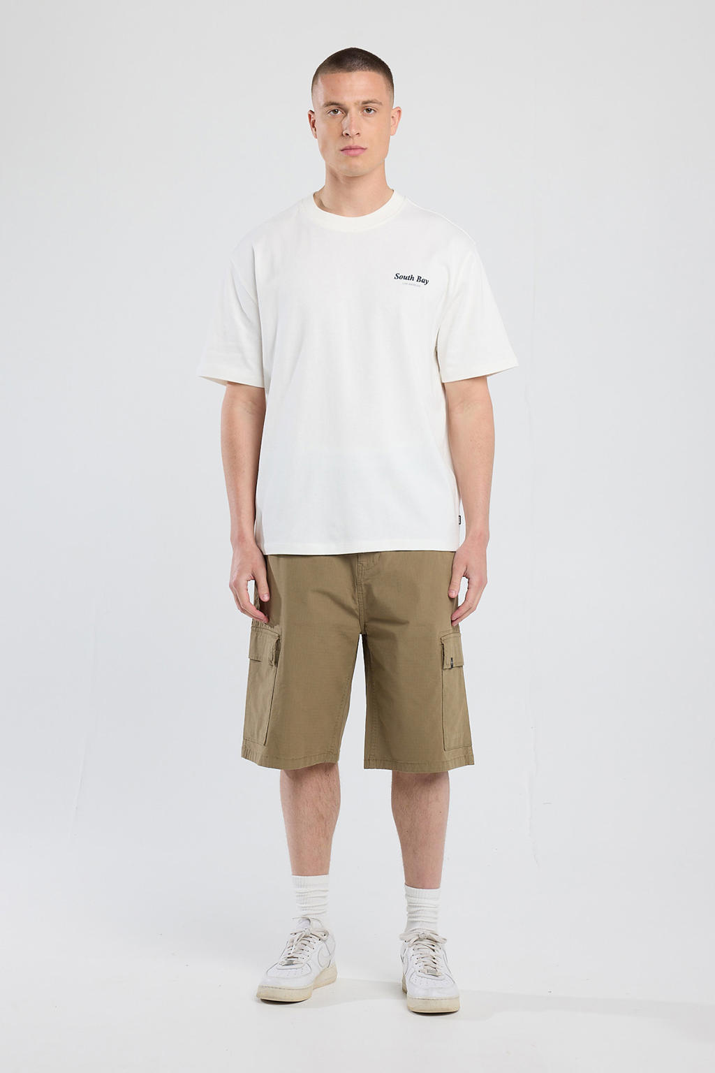 Witte heren America Today T-shirt van katoen met backprint, korte mouwen en ronde hals
