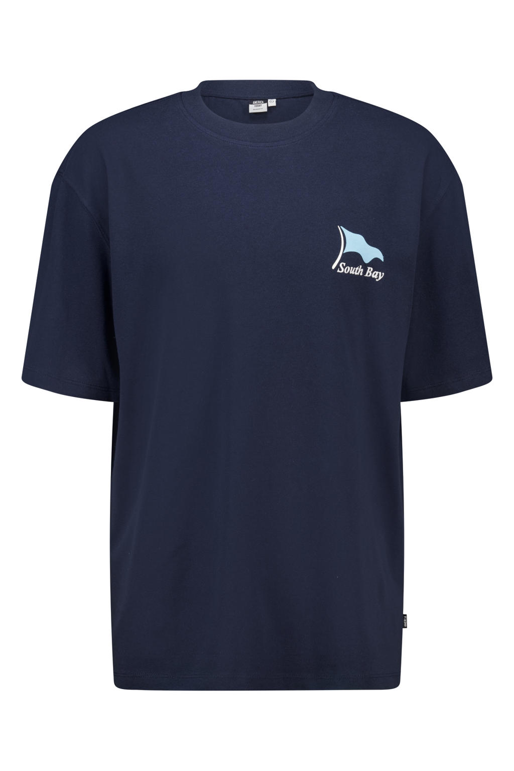 Donkerblauwe heren America Today T-shirt van katoen met backprint, korte mouwen en ronde hals