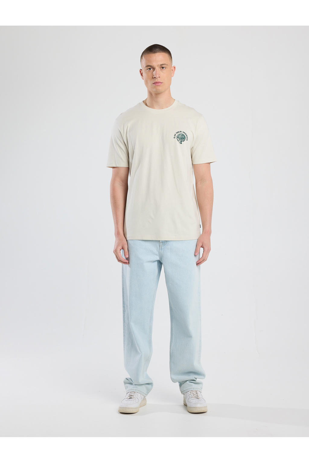 Beige heren America Today T-shirt van katoen met backprint, korte mouwen en ronde hals