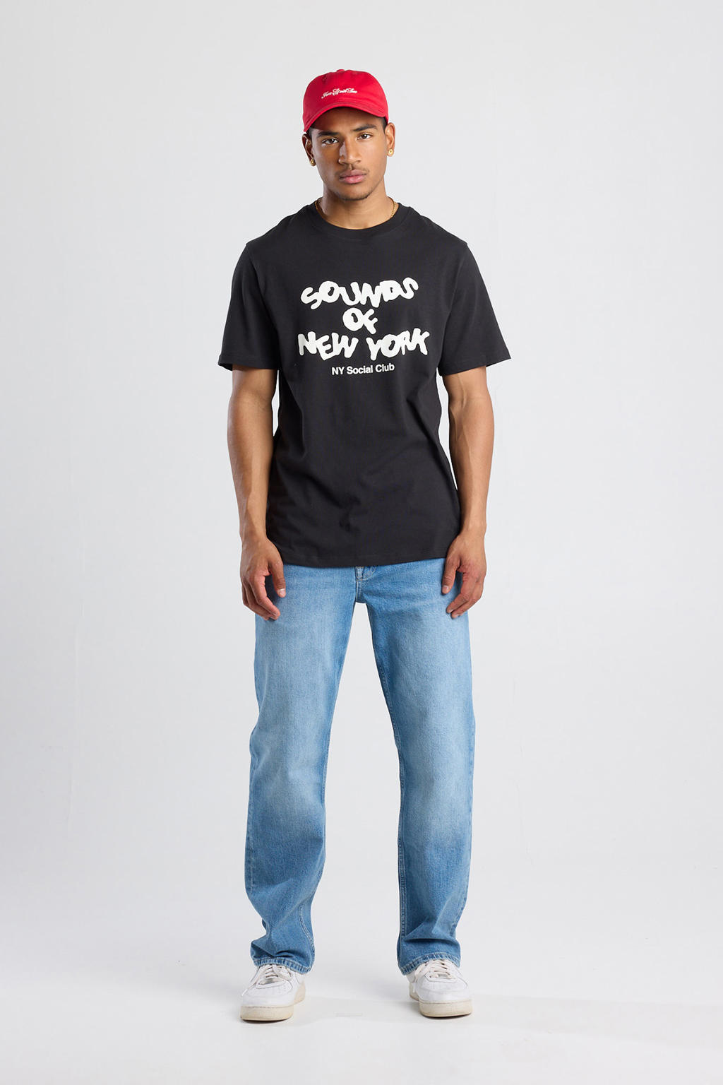 Zwarte heren America Today regular T-shirt van katoen met printopdruk, korte mouwen en ronde hals