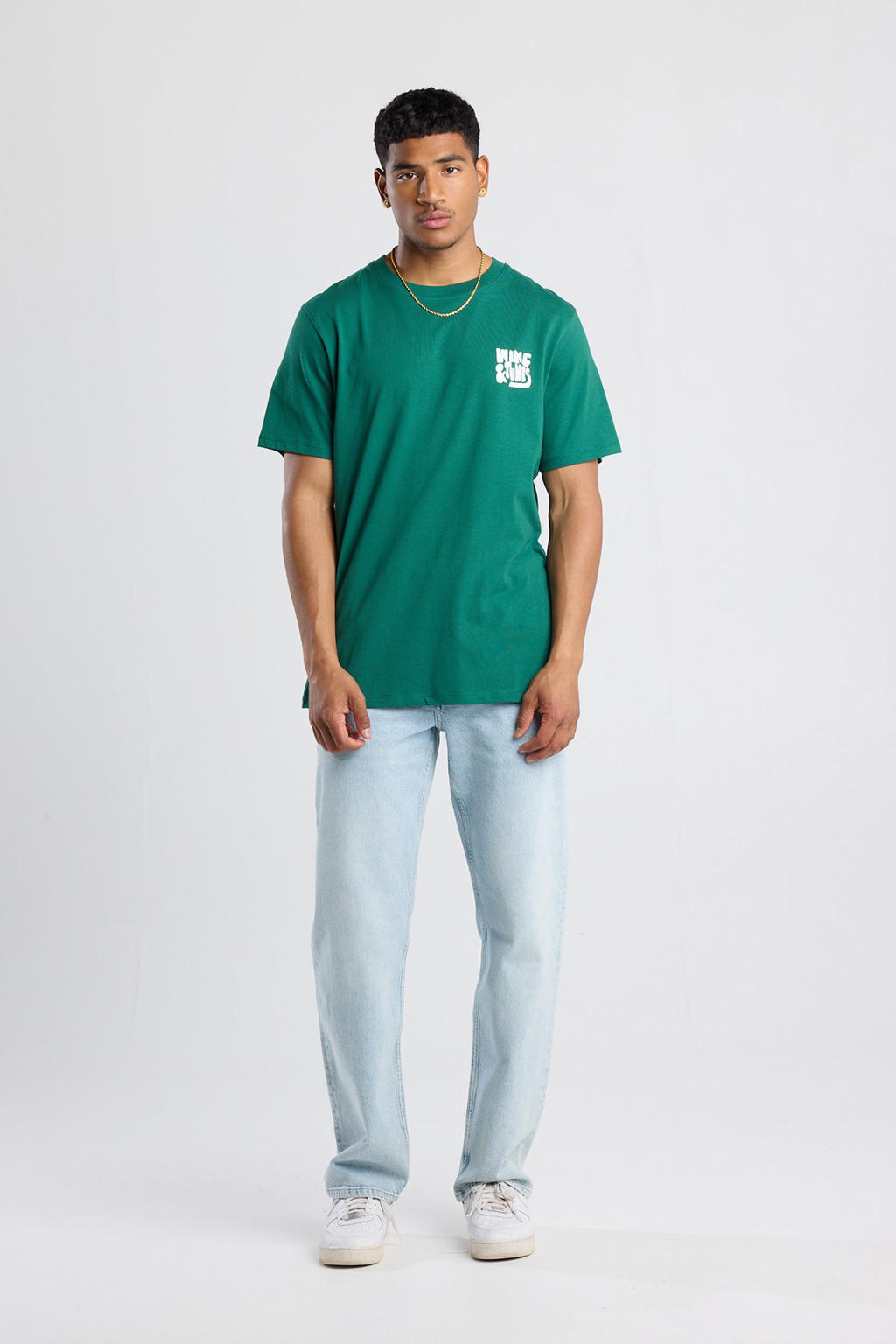 Groene heren America Today regular T-shirt van katoen met backprint, korte mouwen en ronde hals