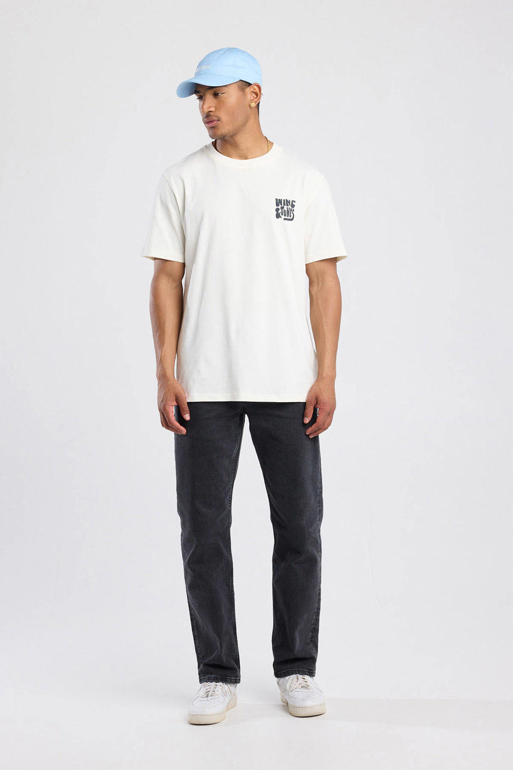 Ecru heren America Today regular T-shirt van katoen met backprint, korte mouwen en ronde hals