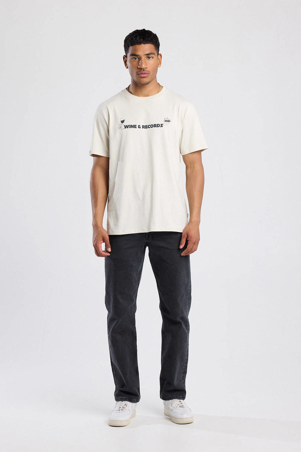 Ecru heren America Today regular T-shirt van katoen met backprint, korte mouwen en ronde hals