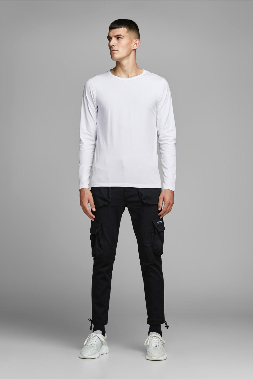 Witte heren JACK & JONES longsleeve Basic van katoen met lange mouwen en ronde hals