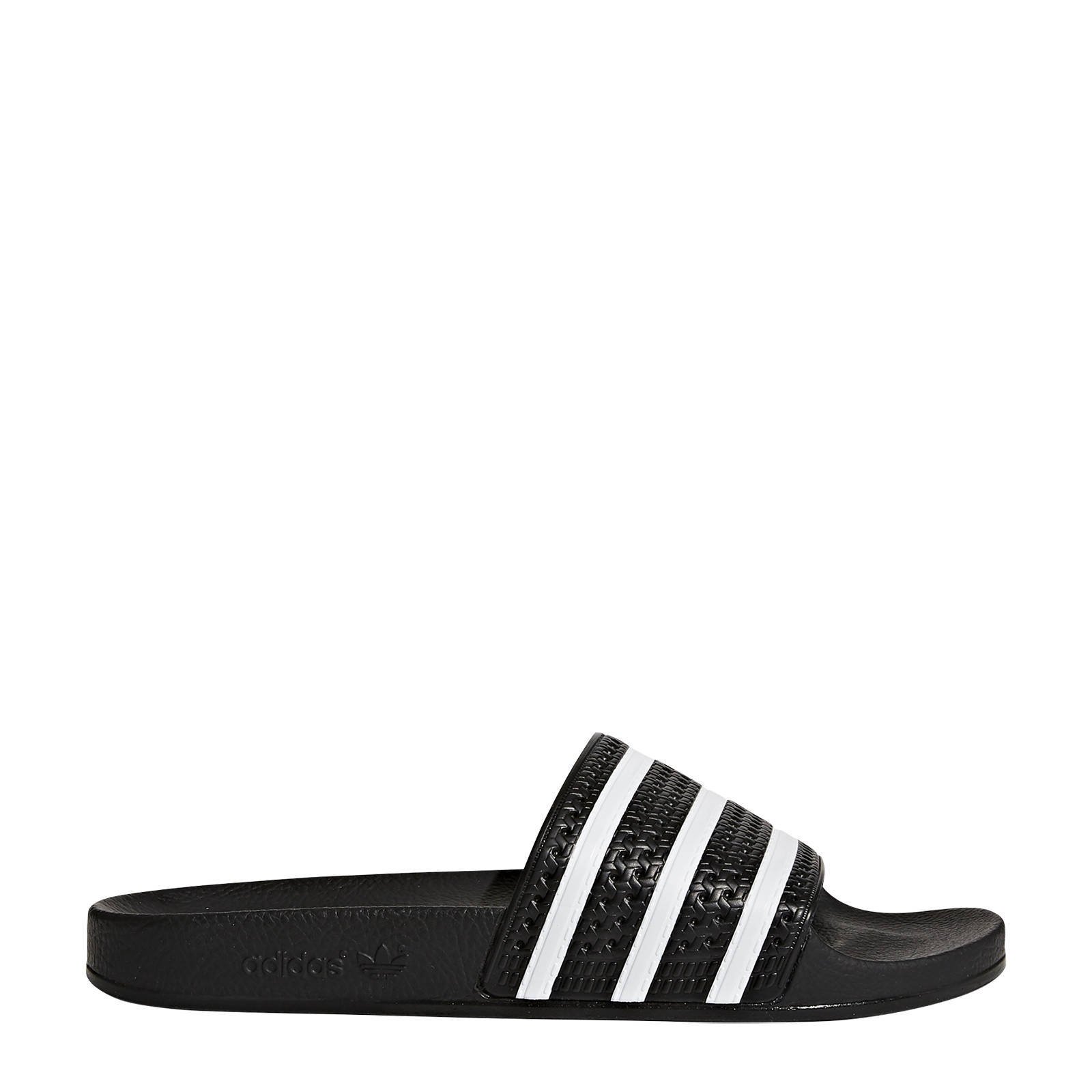 Adidas badslippers zwart wit on sale