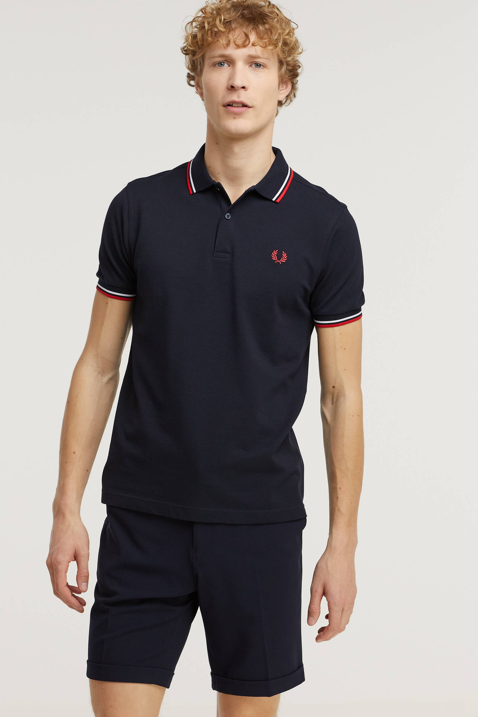 Fred Perry polo donkerblauw wit rood Union River