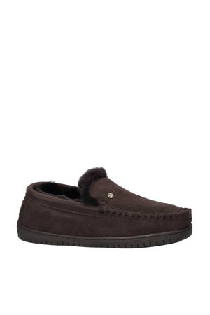 Grizzly suède pantoffels donkerbruin