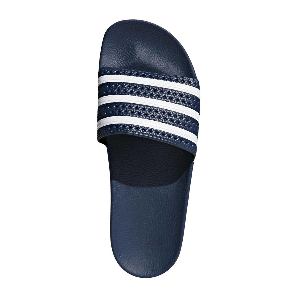 Donkerblauwe unisex adidas Originals Adilette badslippers van pu 